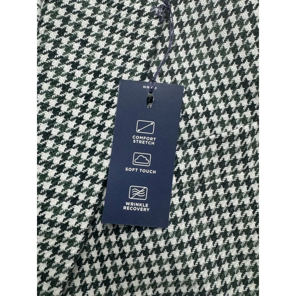 Stafford Mens 50R Sport Coat Blazer Green Houndstooth Wool Blend Classic Fit New
